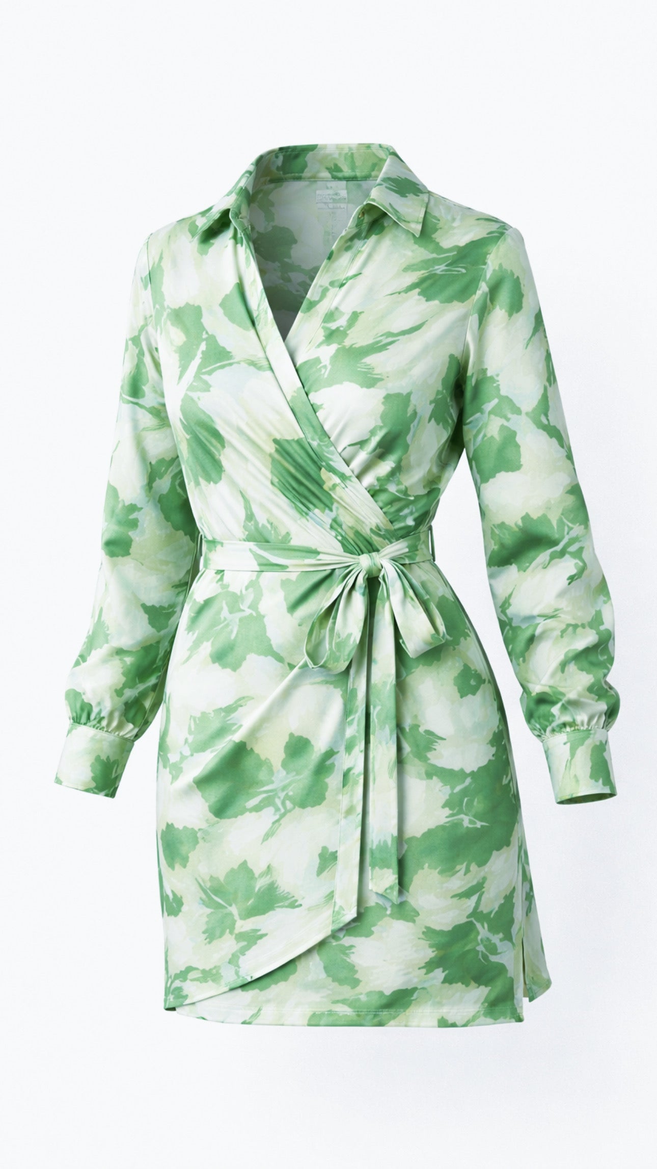 Aria Wrap Mini Dress - Green Print