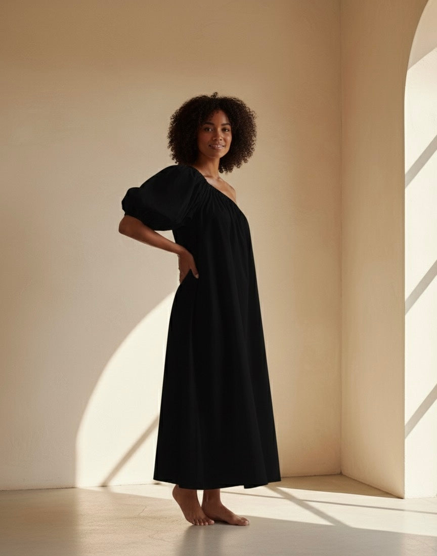 Lela Cotton Midi Dress - Black