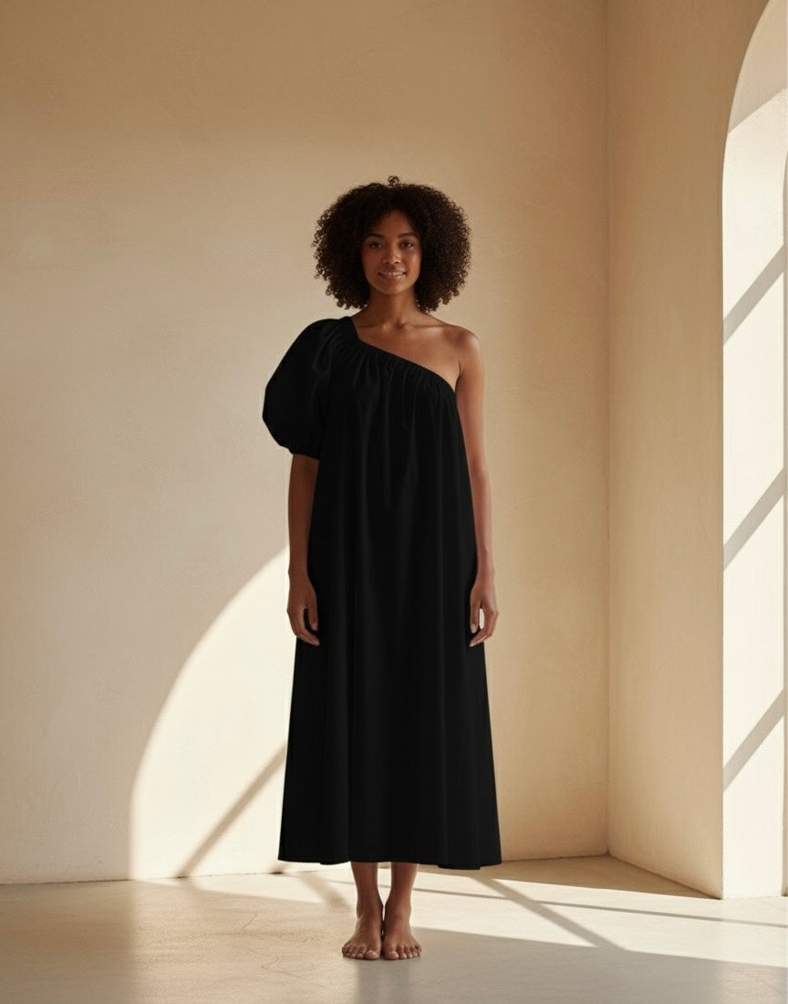 Lela Cotton Midi Dress - Black