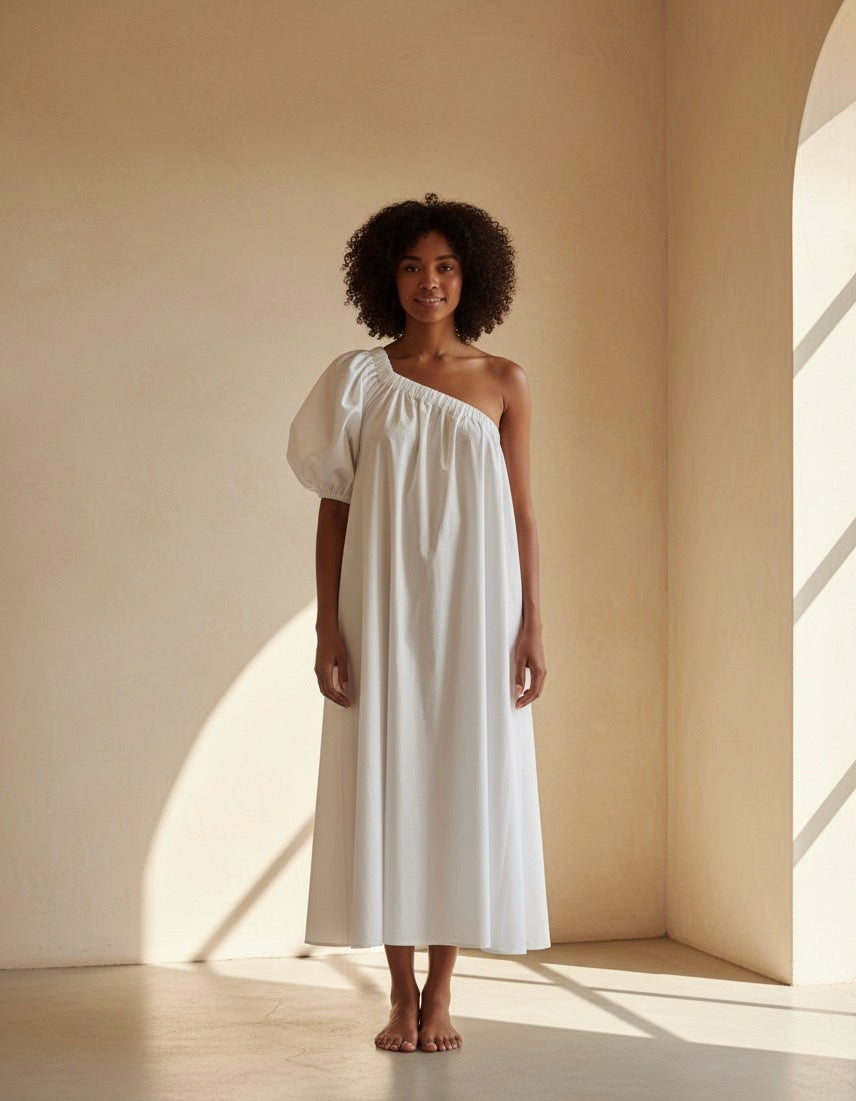 Lela Cotton Midi Dress - White
