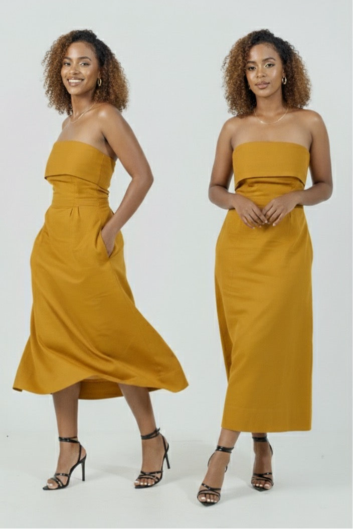 Velora Cotton Midi Dress - Mustard