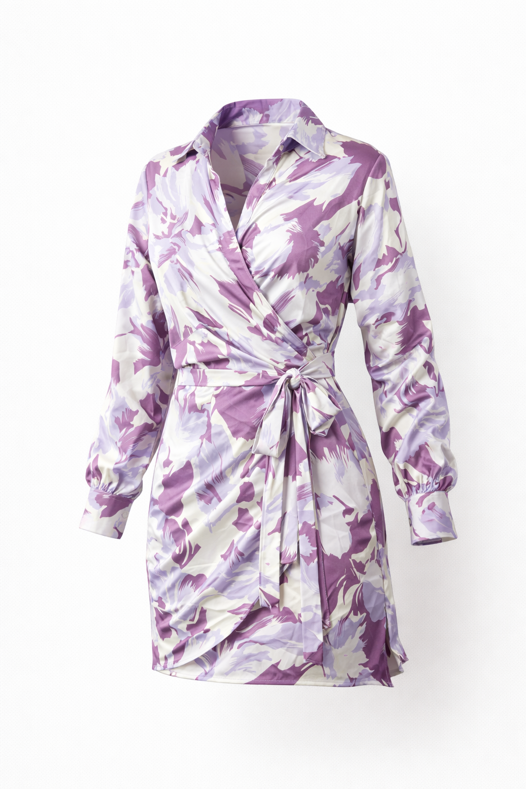 Aria Wrap Mini Dress - Purple Print