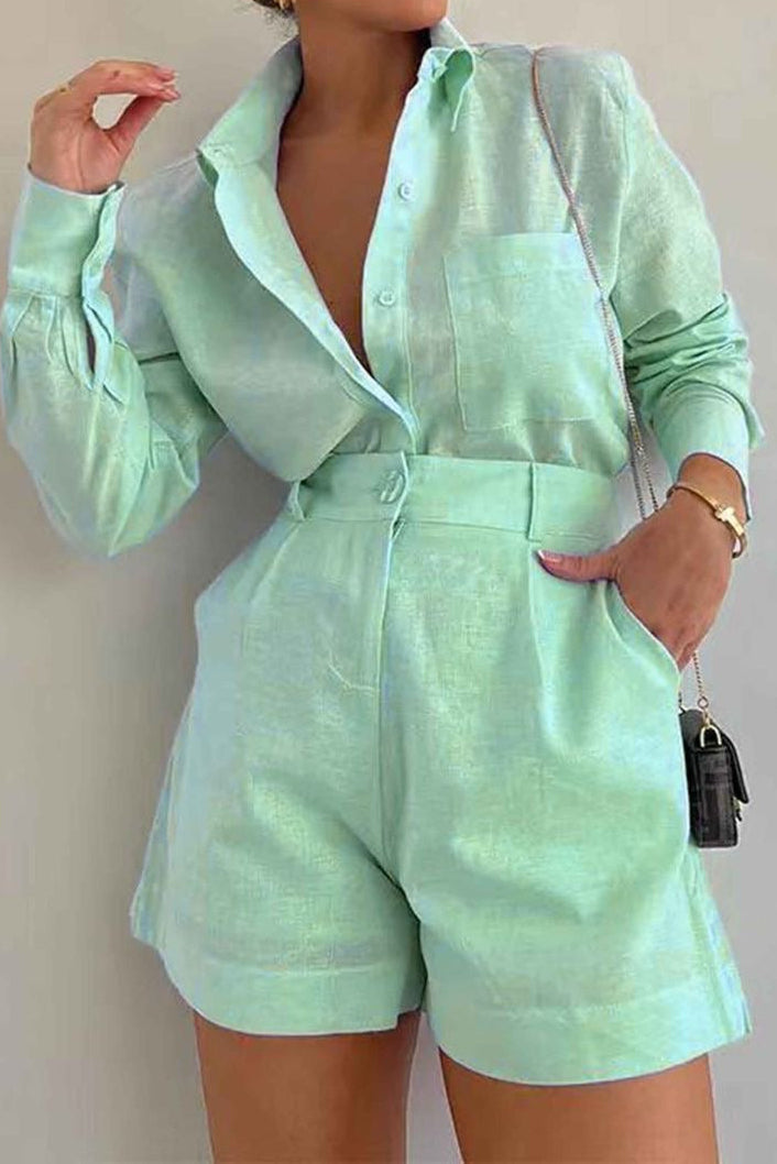 Capri Pastel Linen Set - Lime Green